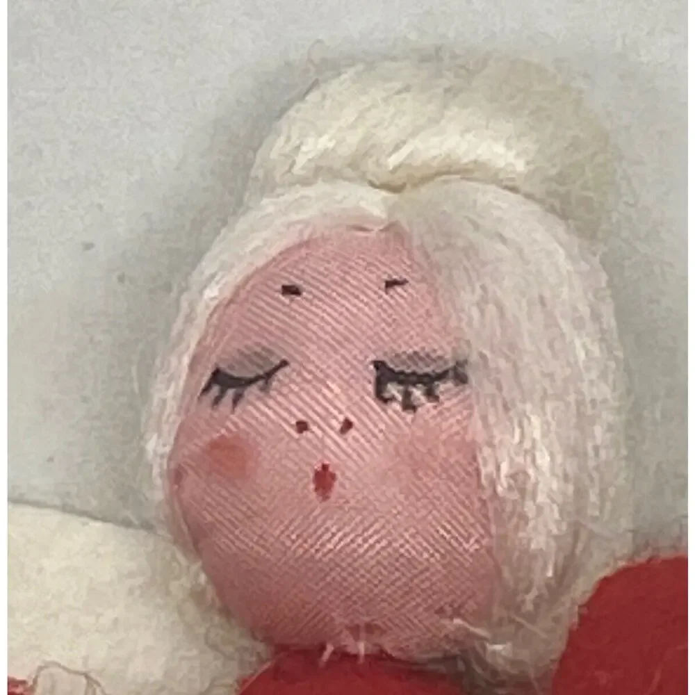 Vintage Christmas Angel 4 7/8” Figure Felt Red White Gold Wings Drum Decor